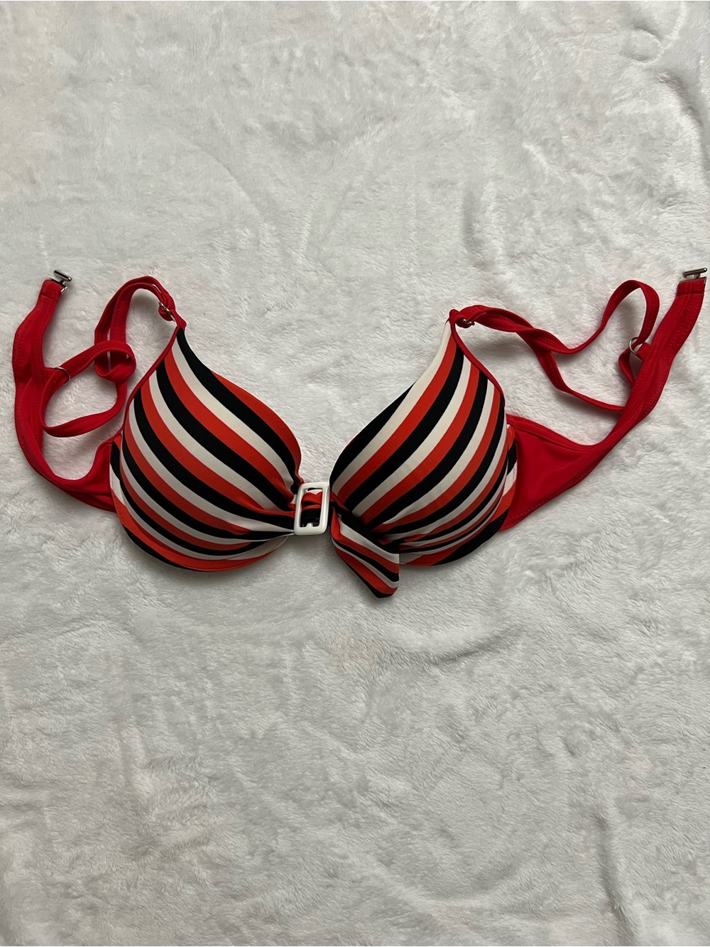 Red & White & Black Strappy Bikini Top